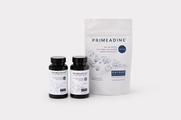 Primeadine spermidine supplement lineup – Original, GF and Powder by Oxford Healthspan
