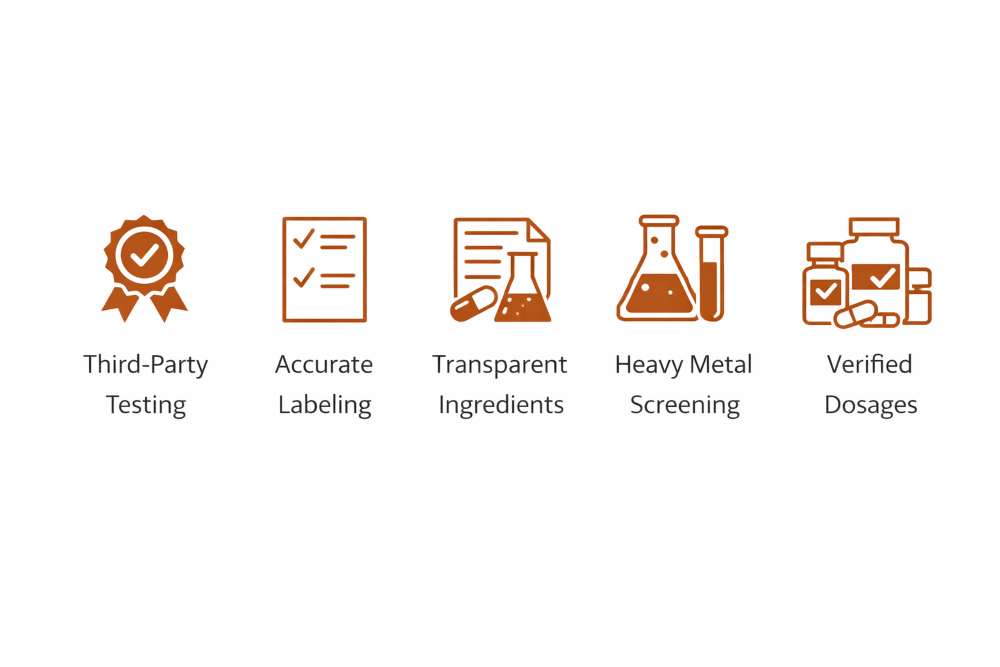 Key safety factors when buying nootropics including third party testing accurate labeling ingredient transparency and heavy metal screening
